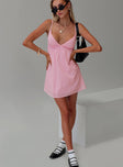 front view of model wearing Princess Polly Koko Mini Dress Pink Plunger 