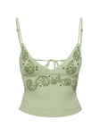back view of model wearing Princess Polly Pappilion Top Sage Sleeveless Plunger 